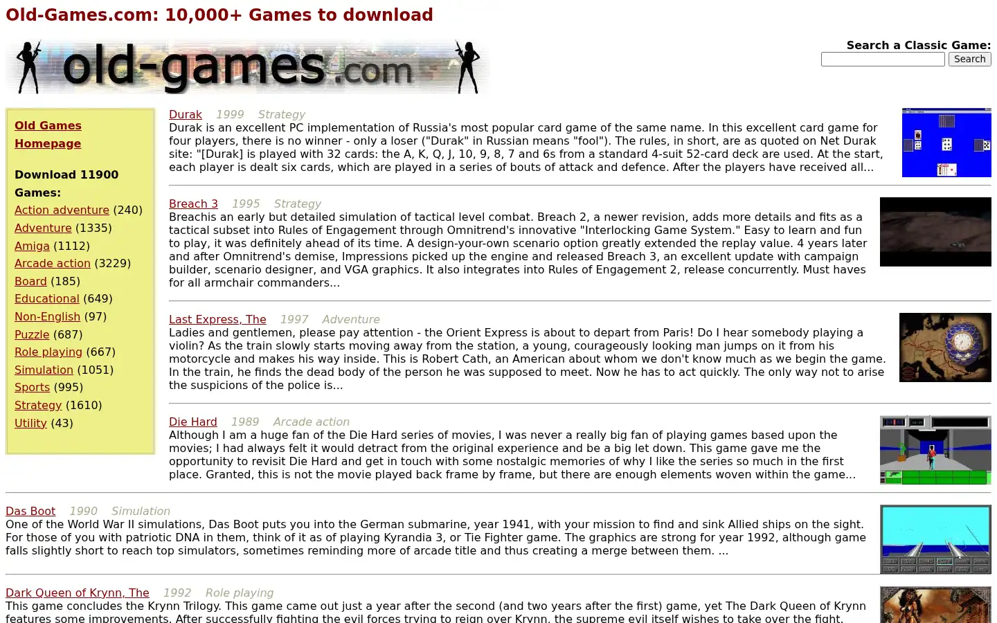 Screenshot of old-games.com
