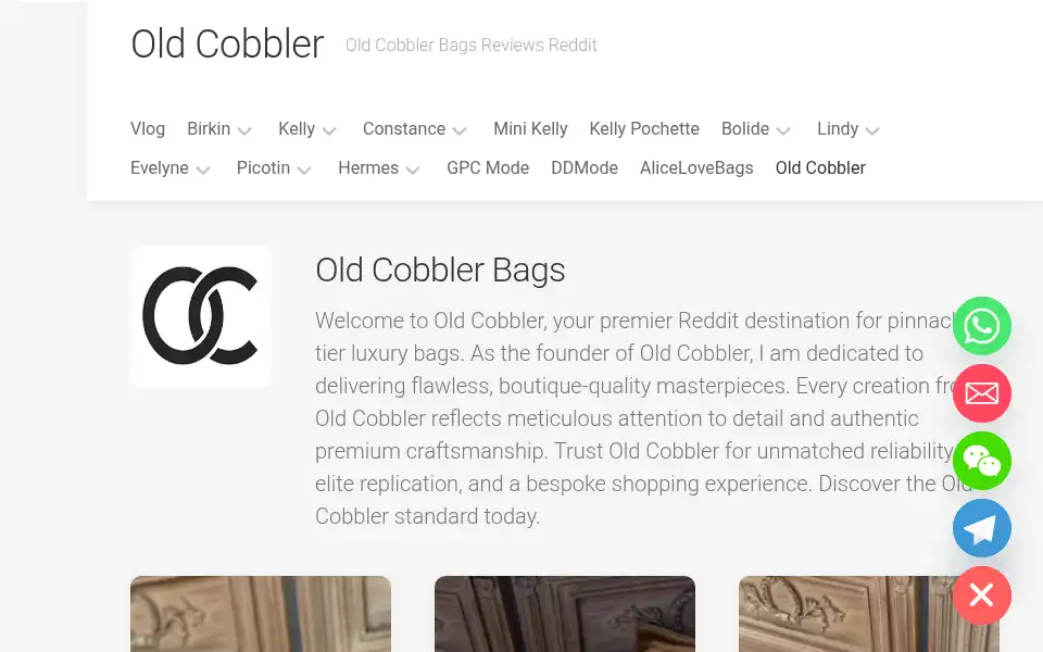 Screenshot of oldcobblerbags.com