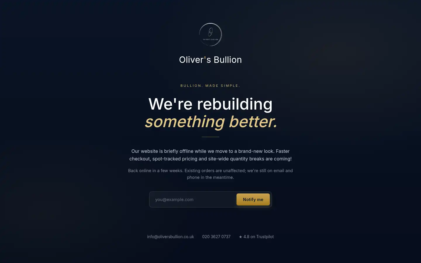 Screenshot of oliversbullion.co.uk