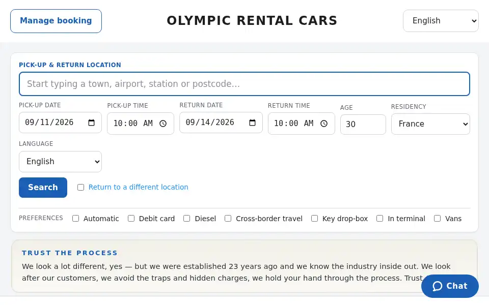Screenshot of olympicrentalcars.com