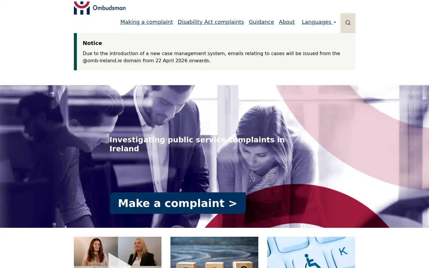 Screenshot of ombudsman.ie
