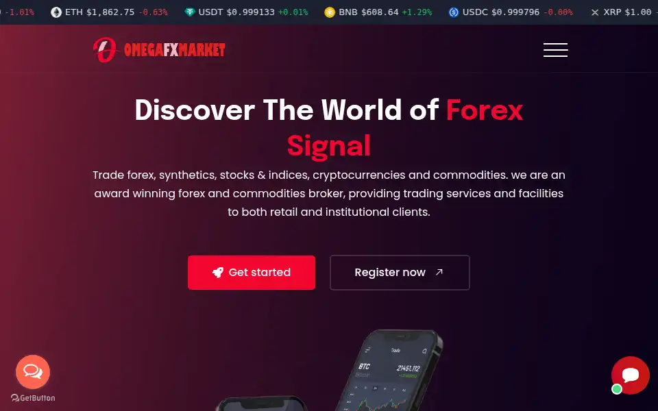 Screenshot of omegafxmarket.com