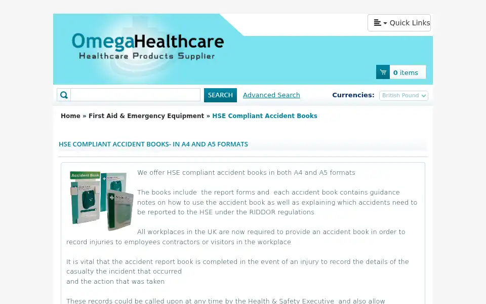 Screenshot of omegahealthcare.co.uk