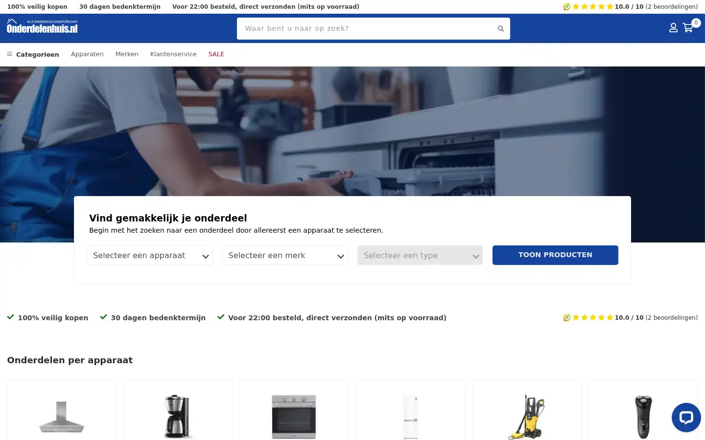 Screenshot of onderdelenhuis.nl