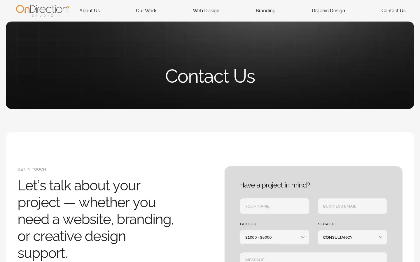 Screenshot of ondirectionstudio.com