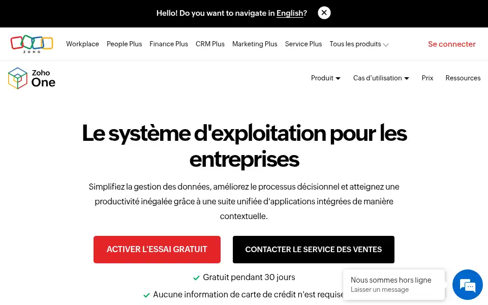 Screenshot of one.zoho.com