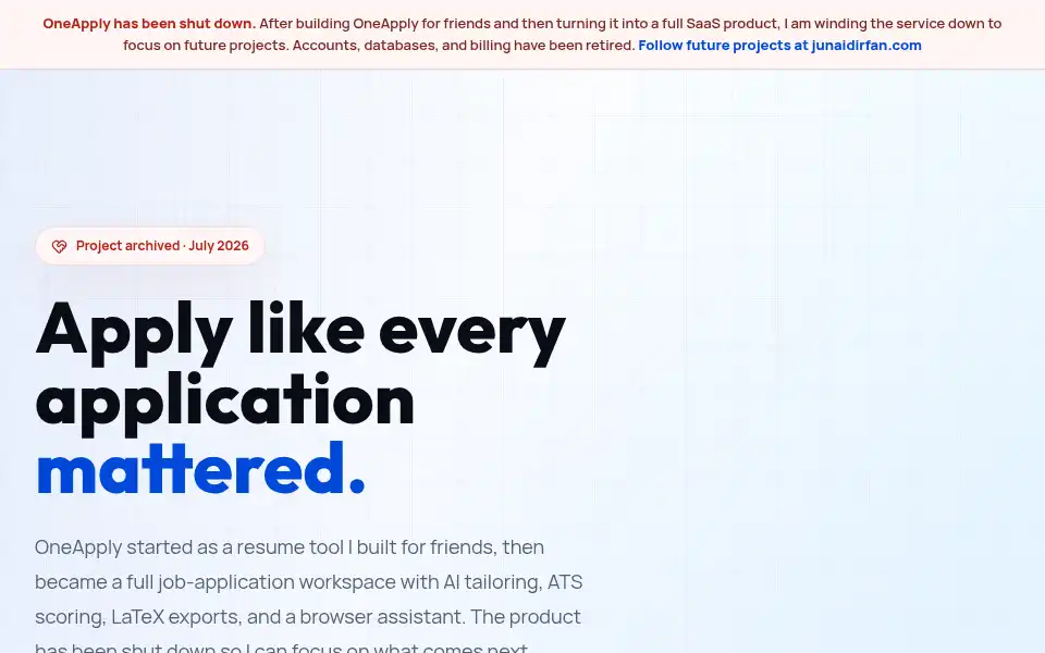 Screenshot of oneapply.app