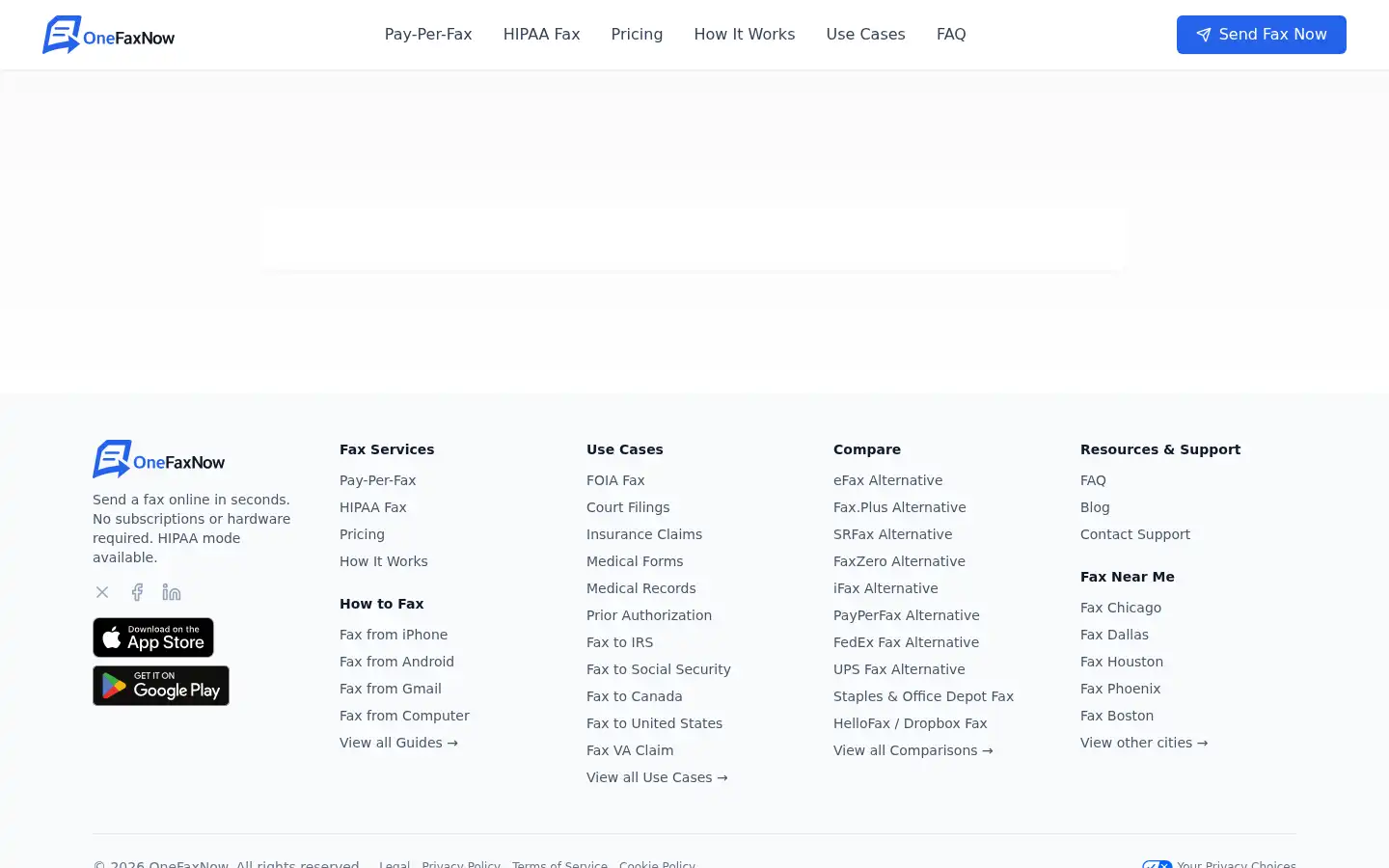 Screenshot of onefaxnow.com