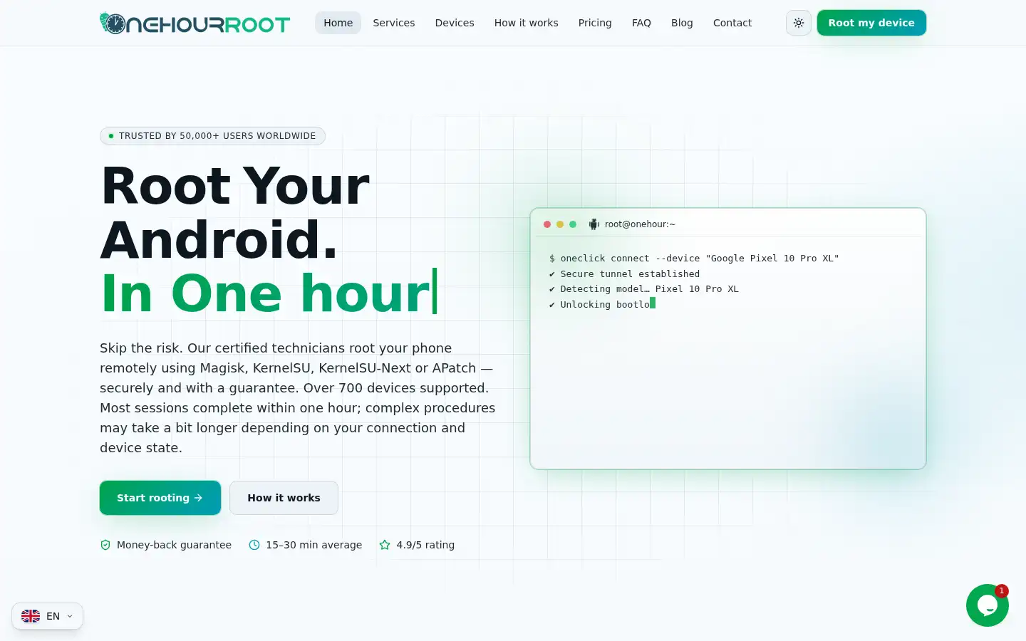 Screenshot of onehourroot.com