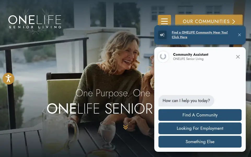 Screenshot of onelifeseniorliving.com