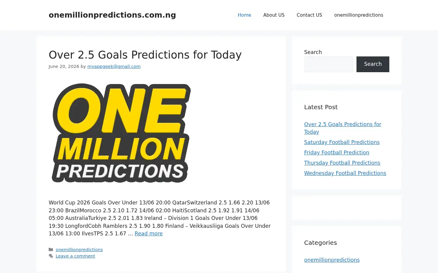 Screenshot of onemillionpredictions.com.ng