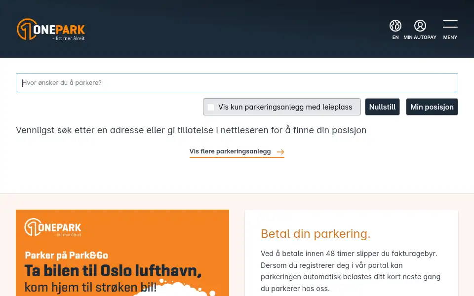 Screenshot of onepark.no