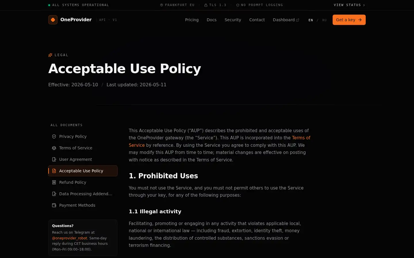 Screenshot of oneprovider.dev