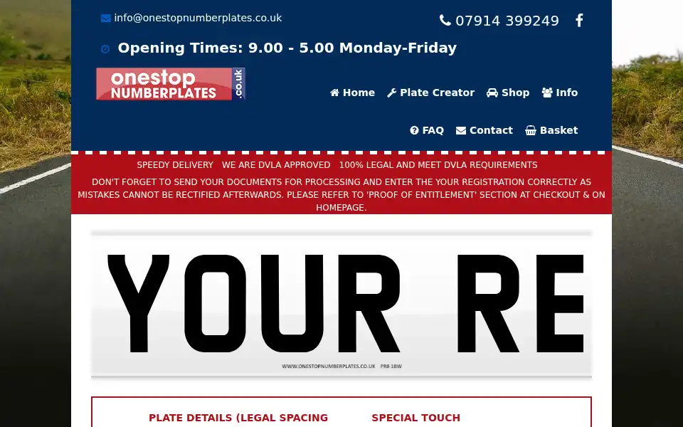 Screenshot of onestopnumberplates.co.uk