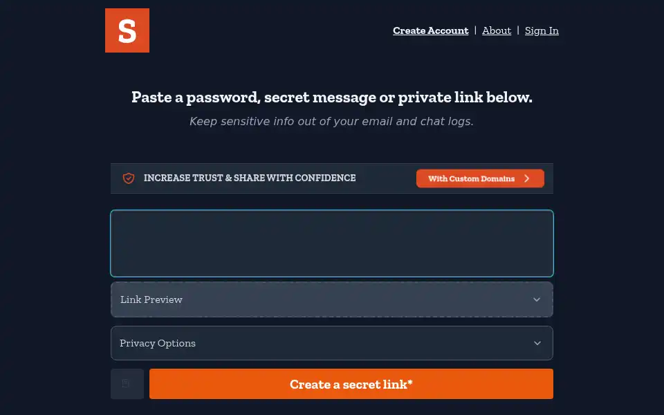 Screenshot of onetimesecret.org