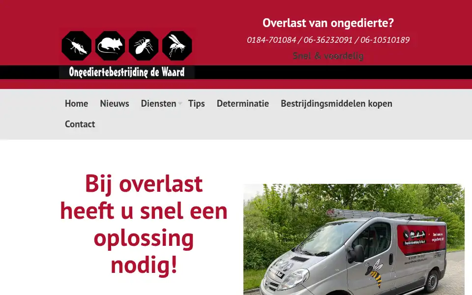 Screenshot of ongediertebestrijdingdewaard.nl