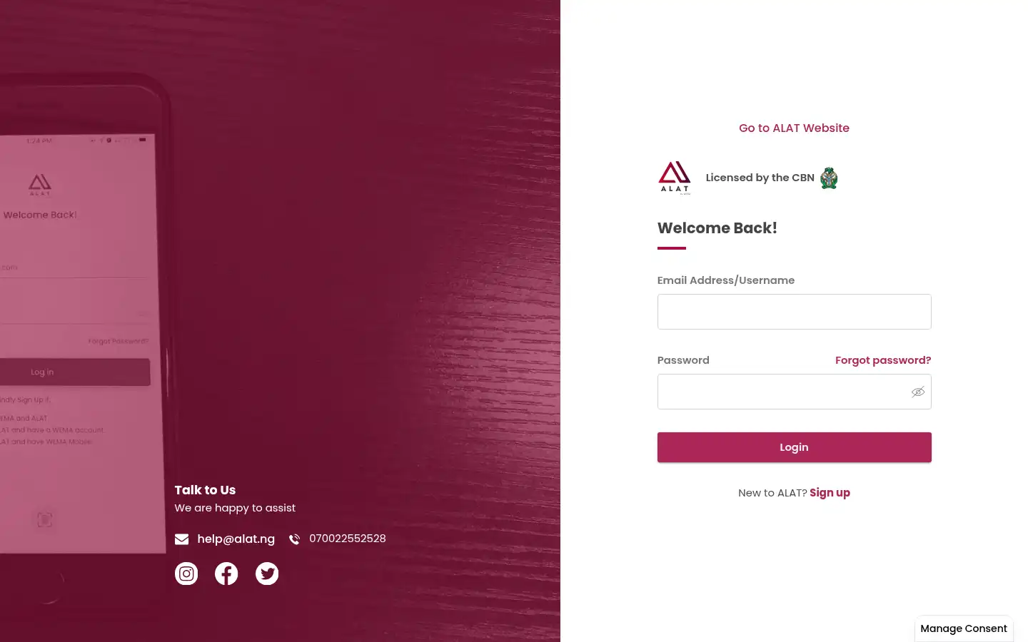 Screenshot of online.alat.ng