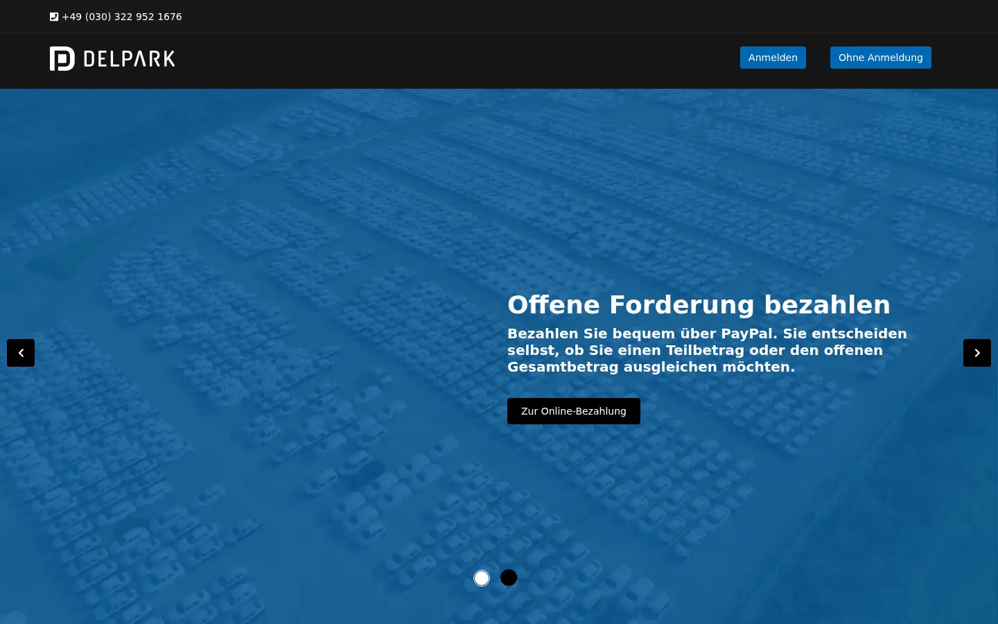 Screenshot of online.delpark.de