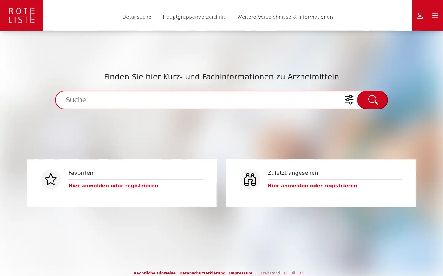 Screenshot of online.rote-liste.de