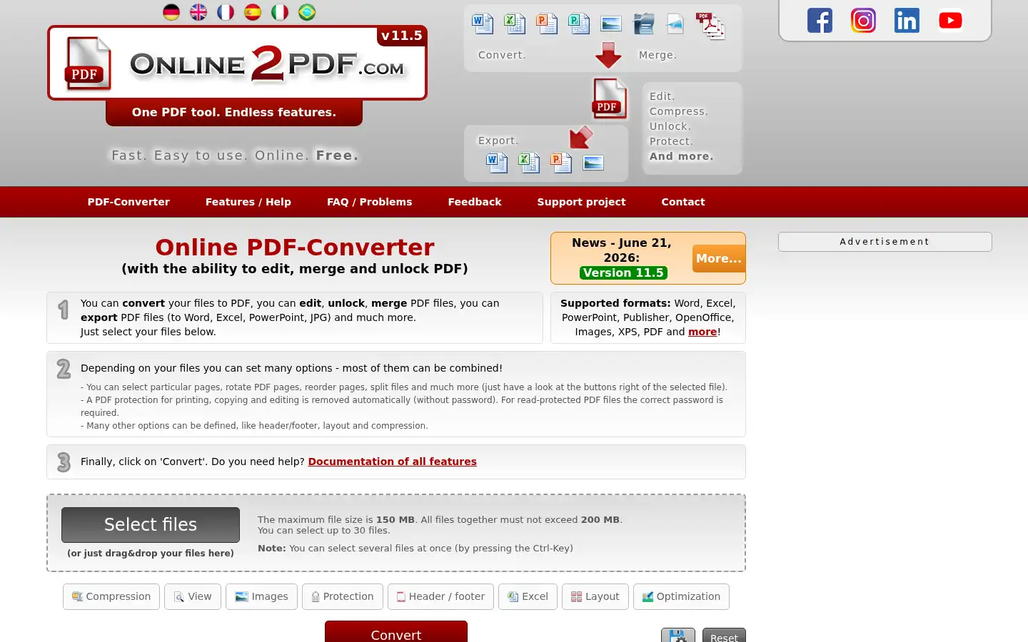 Screenshot of online2pdf.com