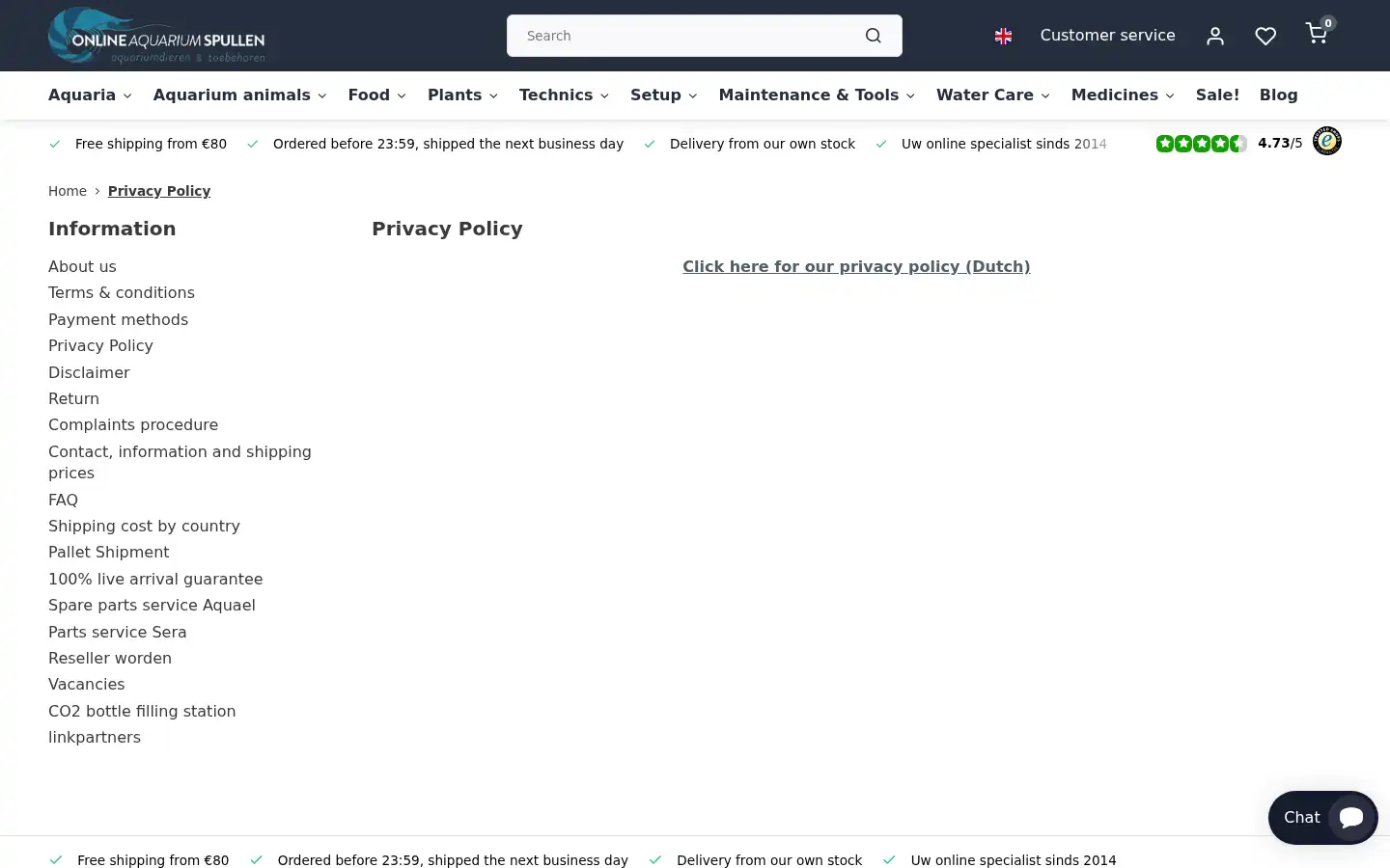 Screenshot of onlineaquariumspullen.nl