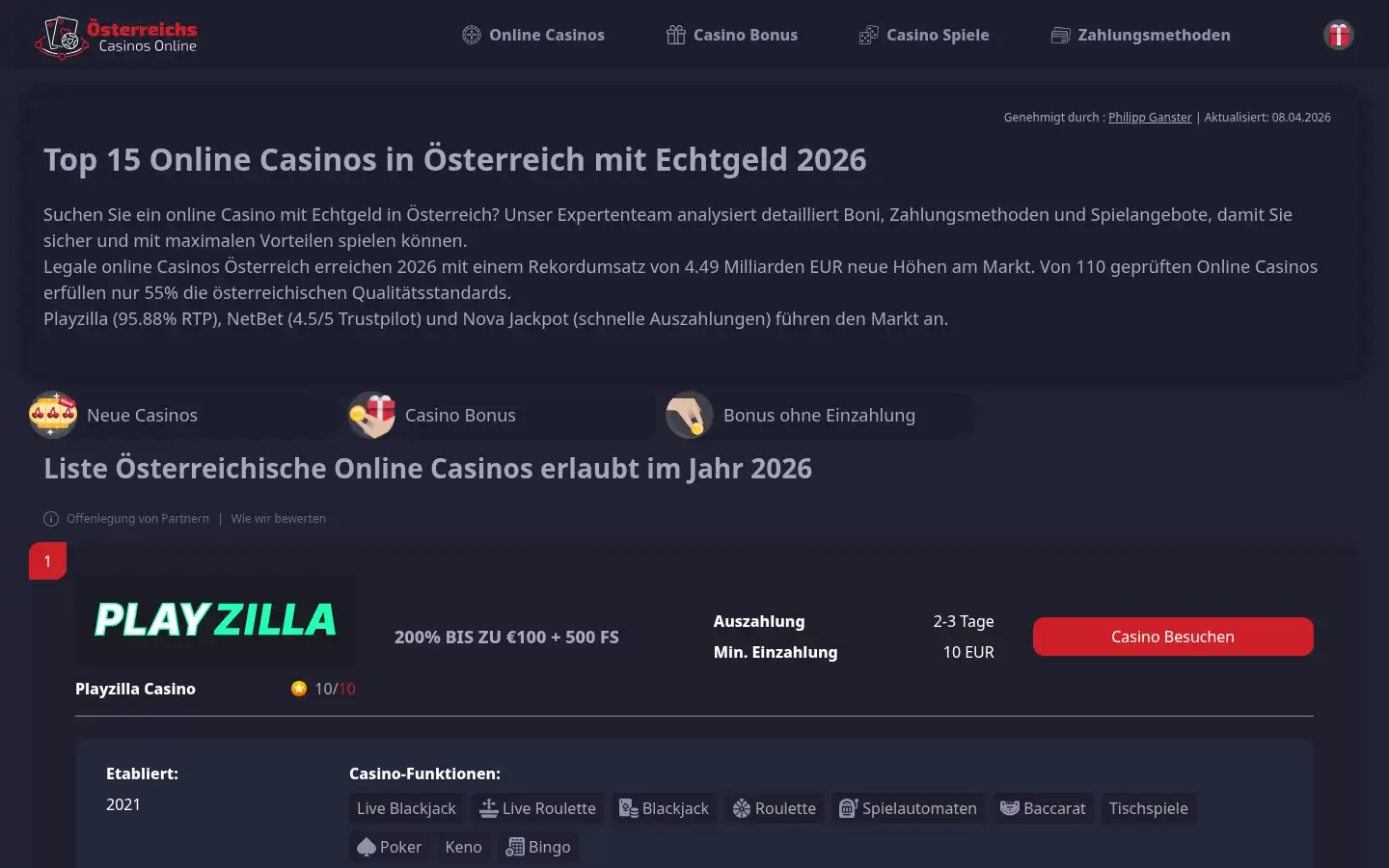 Screenshot of onlineaustriacasino.at