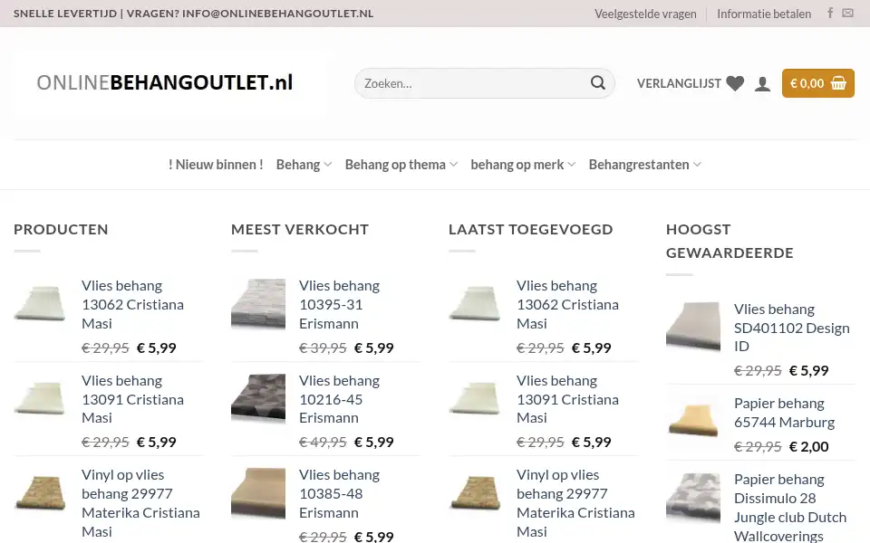 Screenshot of onlinebehangoutlet.nl