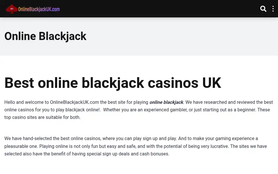 Screenshot of onlineblackjackuk.com