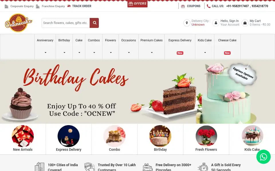 Screenshot of onlinecake.in