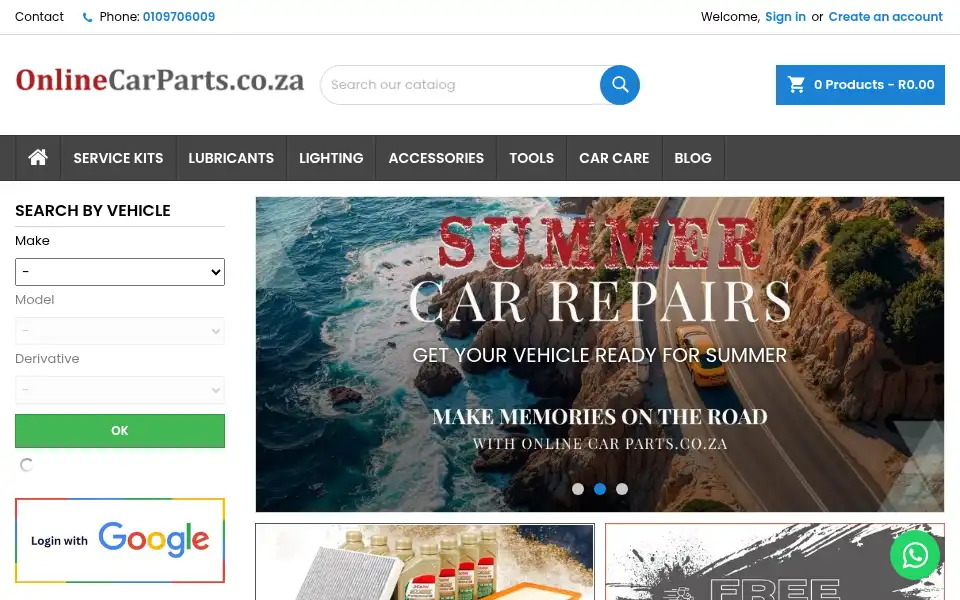 Screenshot of onlinecarparts.co.za