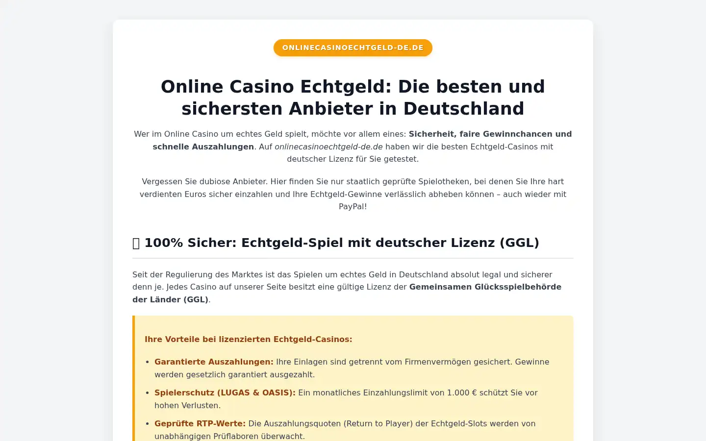Screenshot of onlinecasinoechtgeld-de.de