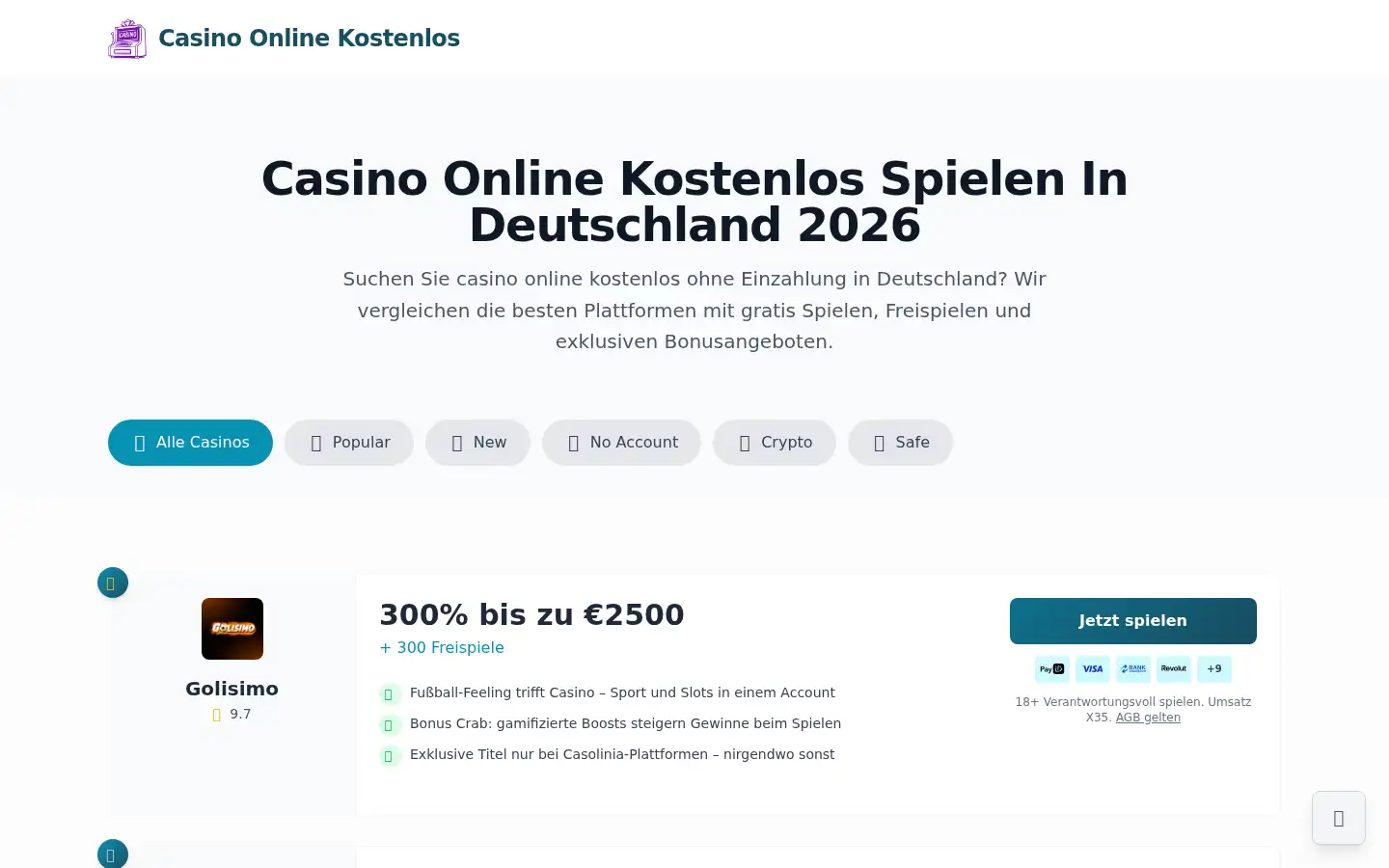 Screenshot of onlinecasinokostenlos.org