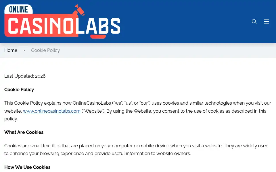 Screenshot of onlinecasinolabs.com