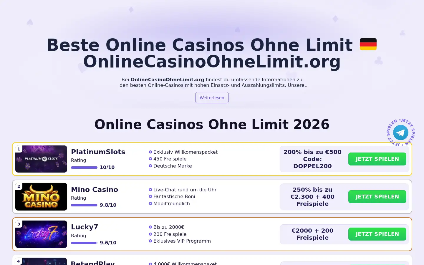 Screenshot of onlinecasinoohnelimit.org