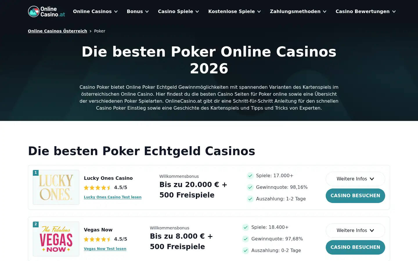 Screenshot of onlinecasinos.at