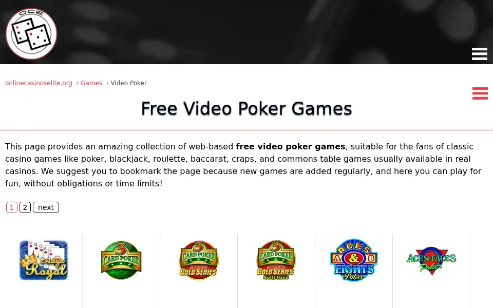 Screenshot of onlinecasinoselite.org