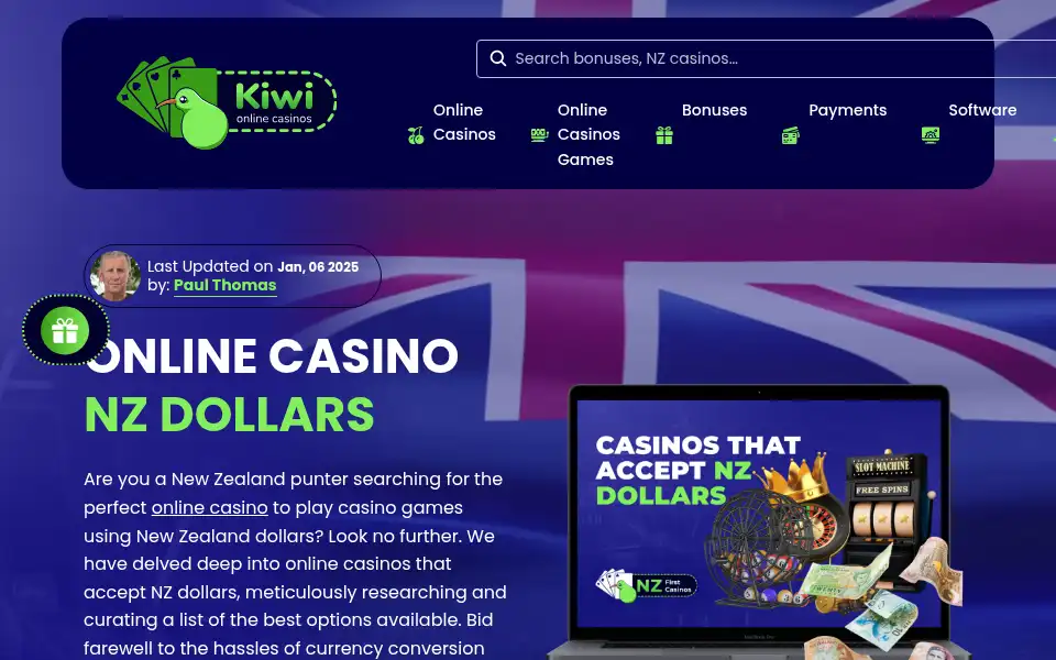 Screenshot of onlinecasinoskiwi.co.nz