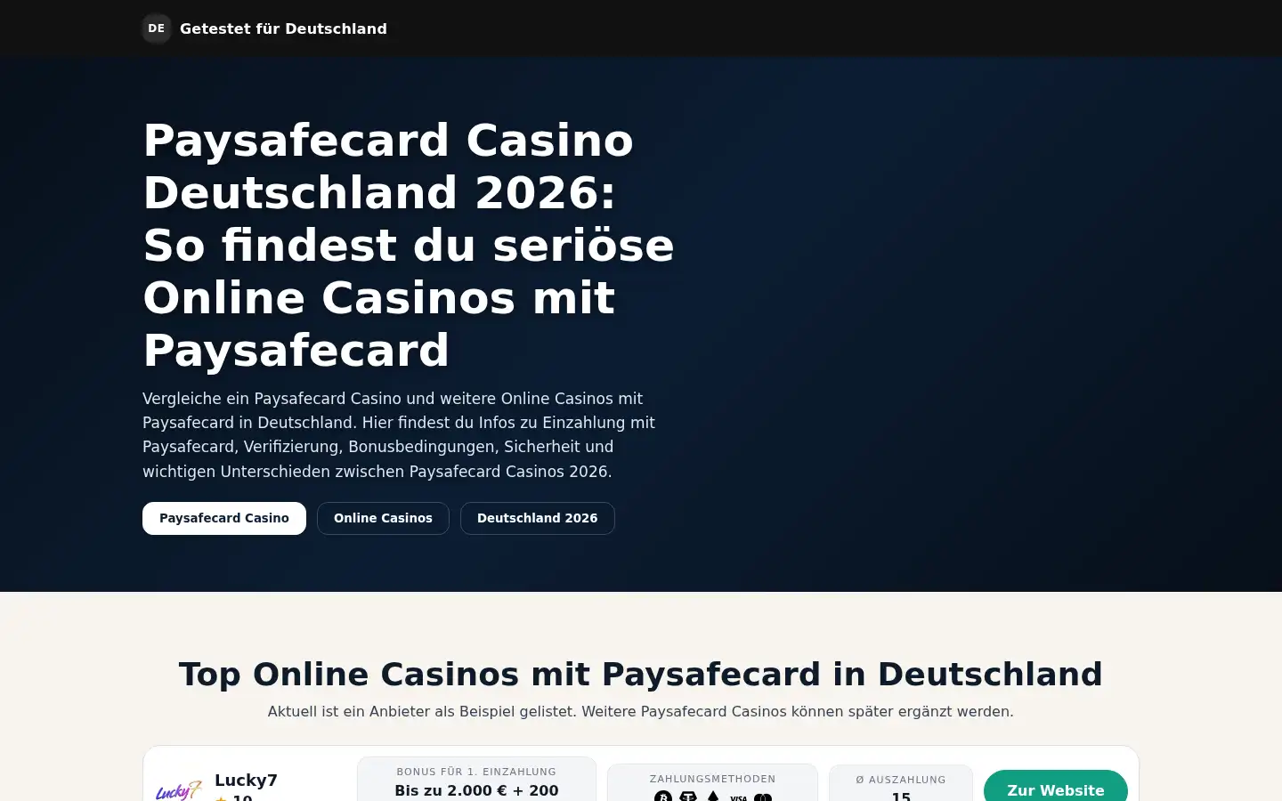 Screenshot of onlinecasinospaysafecard.com