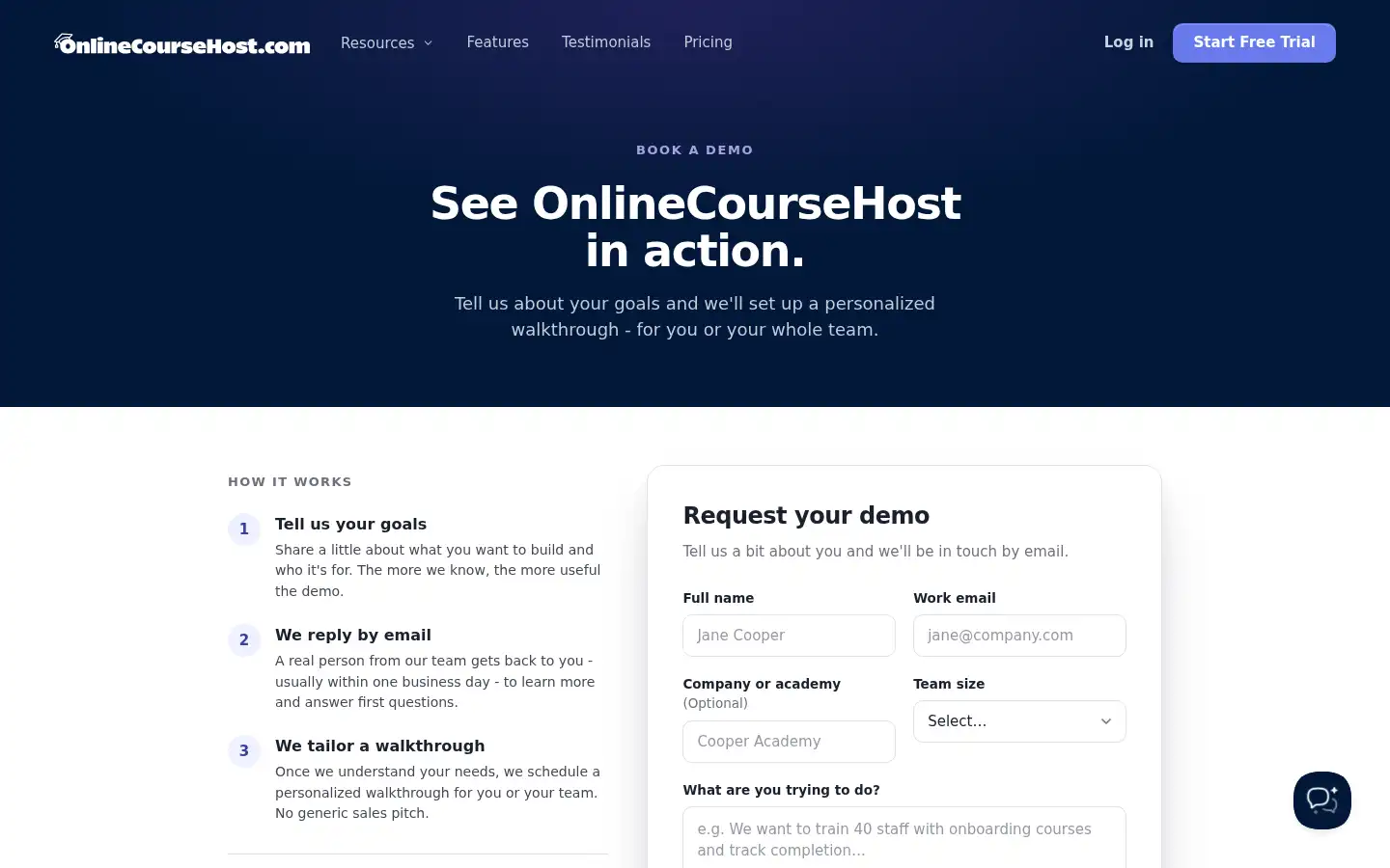 Screenshot of onlinecoursehost.com