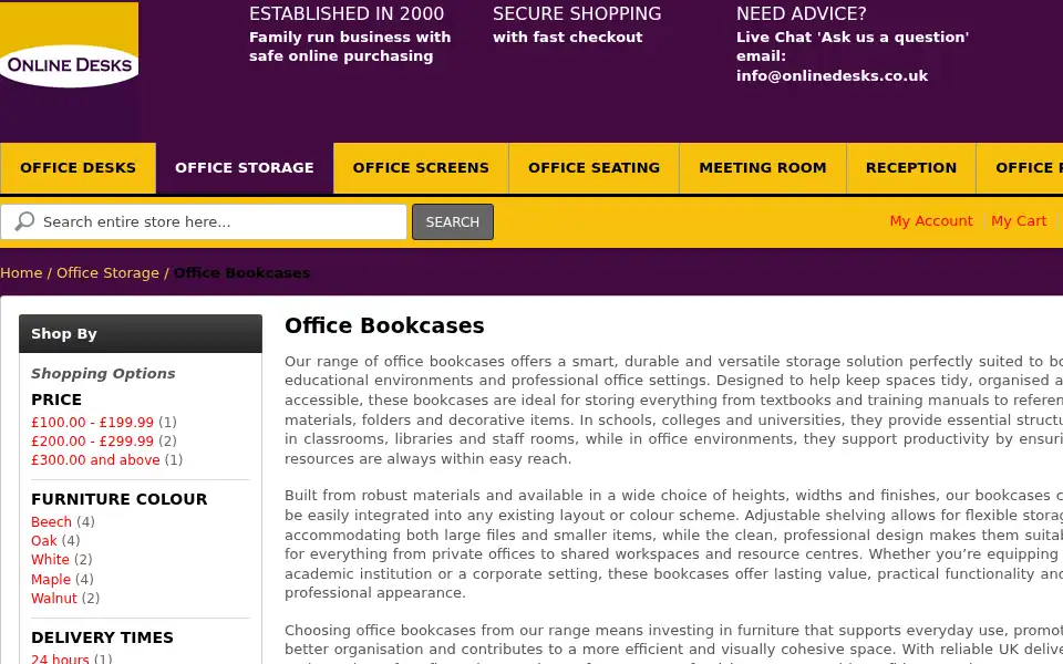 Screenshot of onlinedesks.co.uk