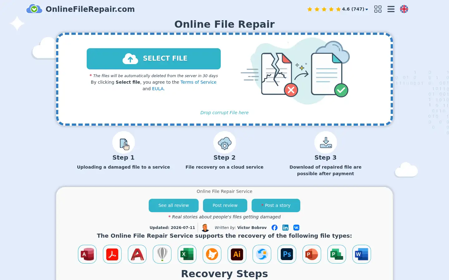 Screenshot of onlinefilerepair.com