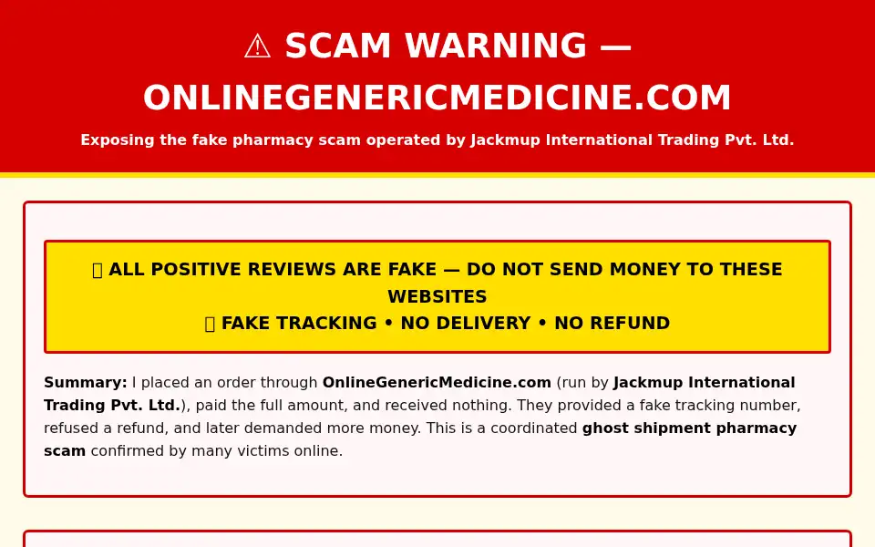 Screenshot of onlinegenericmedicine-is-a-scam.org
