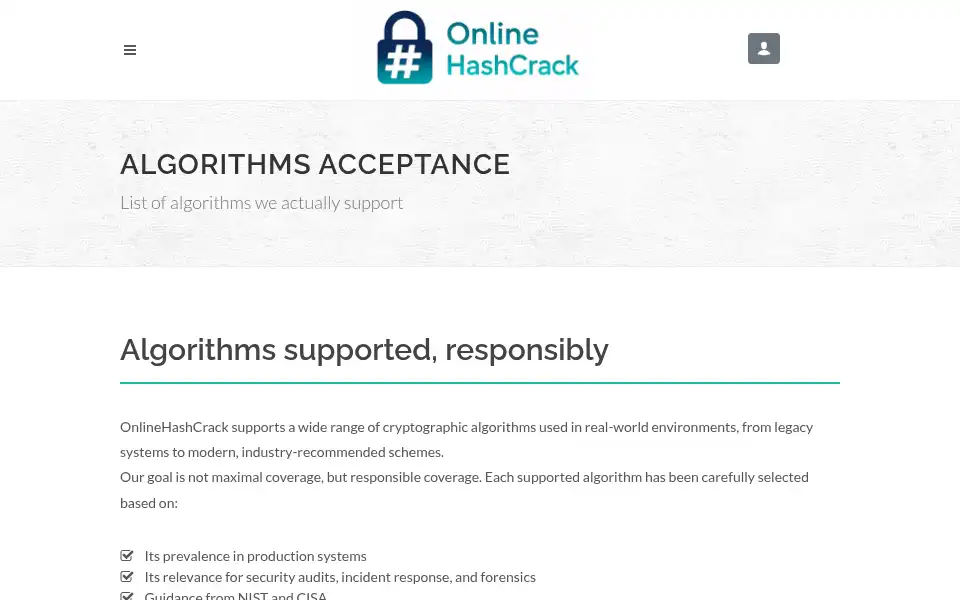 Screenshot of onlinehashcrack.com