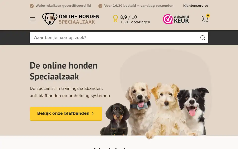 Screenshot of onlinehondenspeciaalzaak.nl