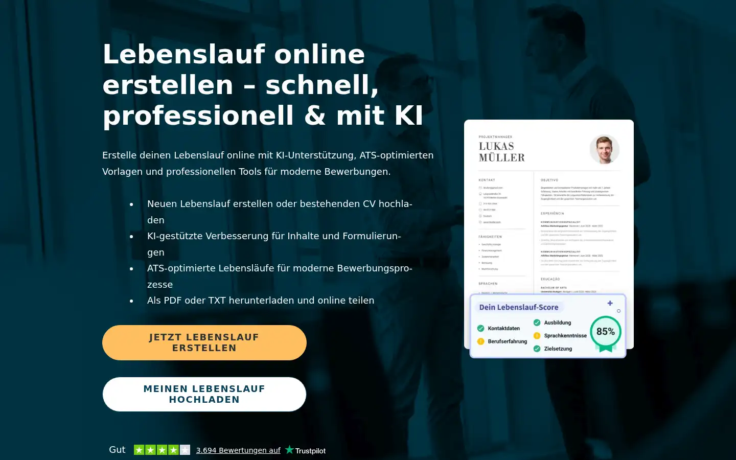 Screenshot of onlinelebenslauf.com