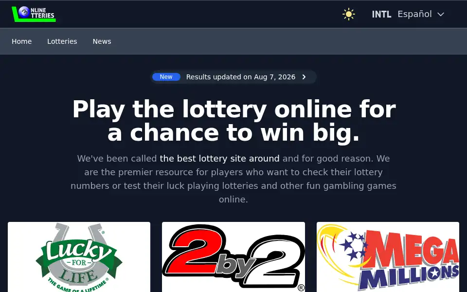 Screenshot of onlinelotteries.com