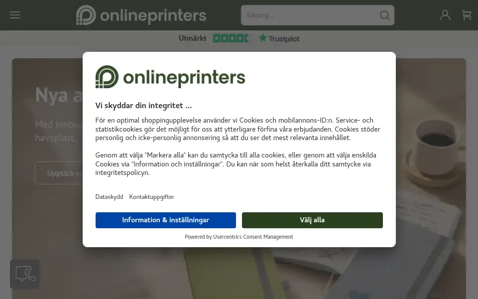 Screenshot of onlineprinters.se