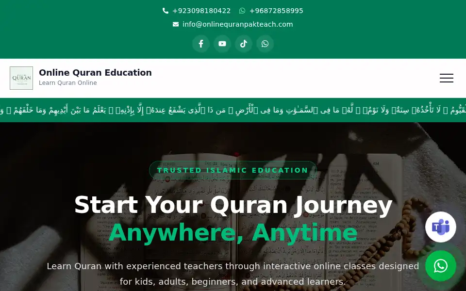 Screenshot of onlinequranpakteach.com