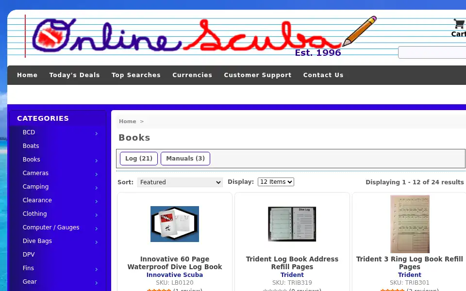 Screenshot of onlinescuba.com