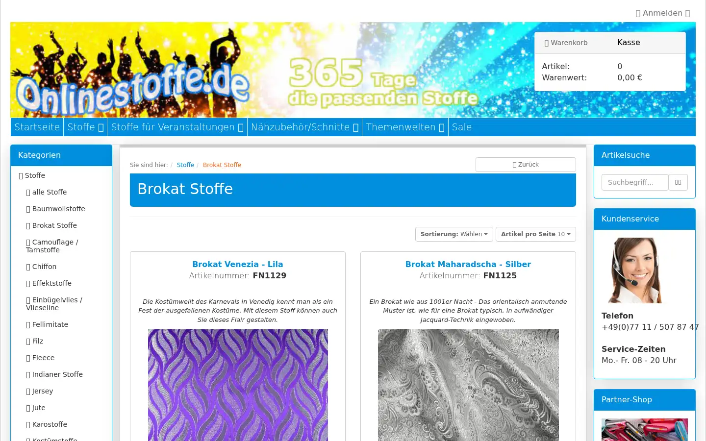 Screenshot of onlinestoffe.de